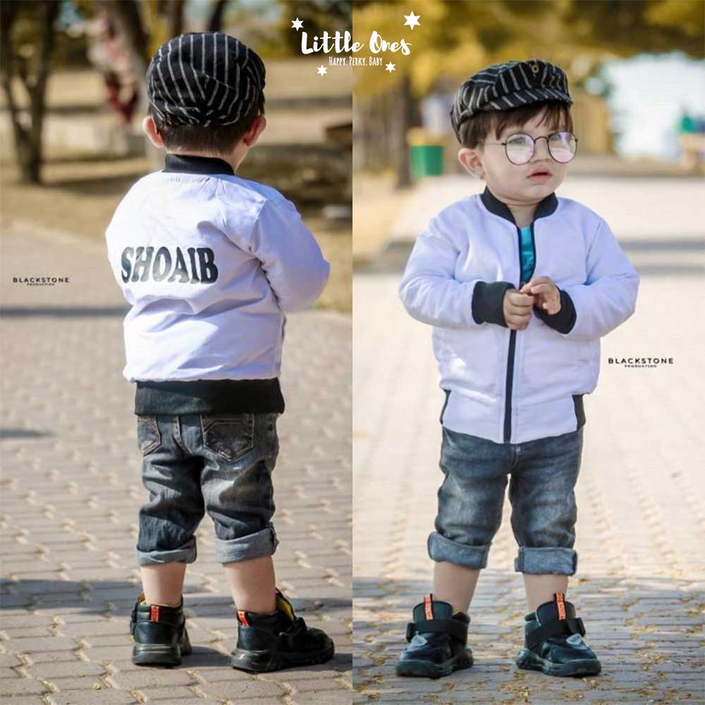 Kids Name Bomber Jacket White Littleones pk