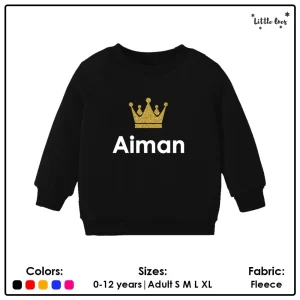 Kids Glitter Queen Crown Name Sweatshirt