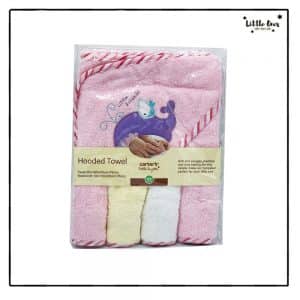 Pink Hooded Towel with 4pcs Face Towel